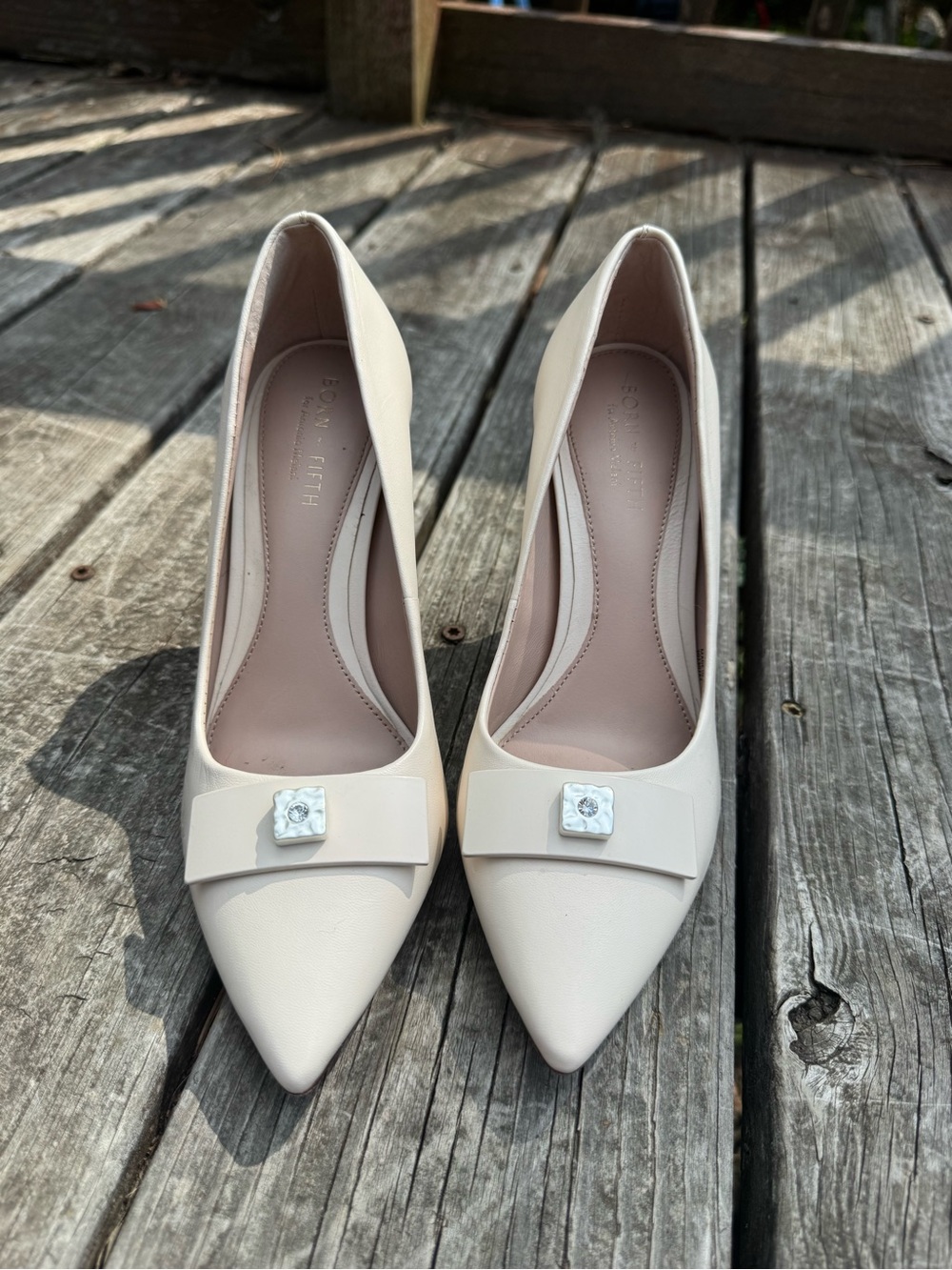 ANTONIO MELANI Ivory Pointed Toe Pumps with Decorative Accent